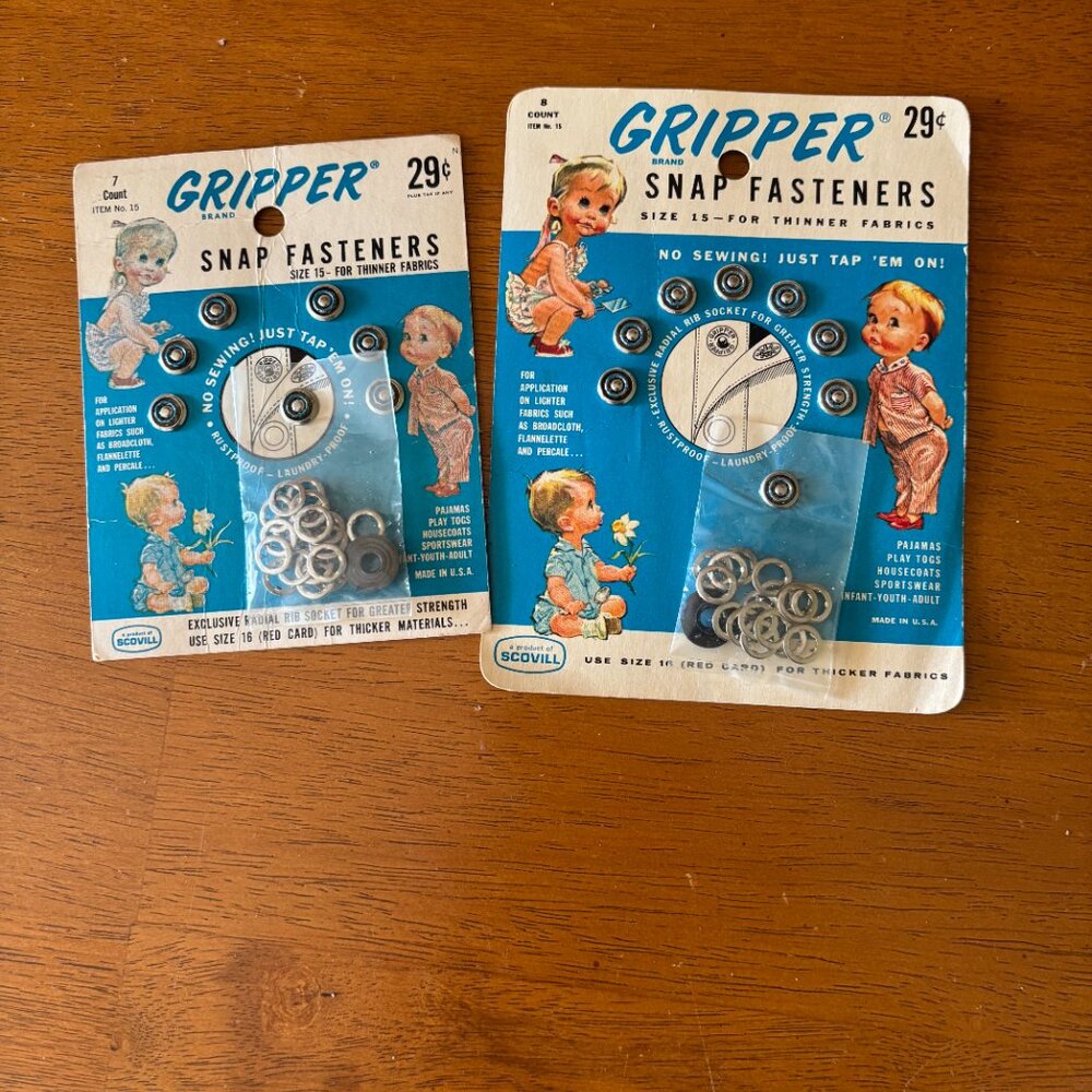 Vintage Gripper Snap Fasteners On Original 1950 card Made in USA